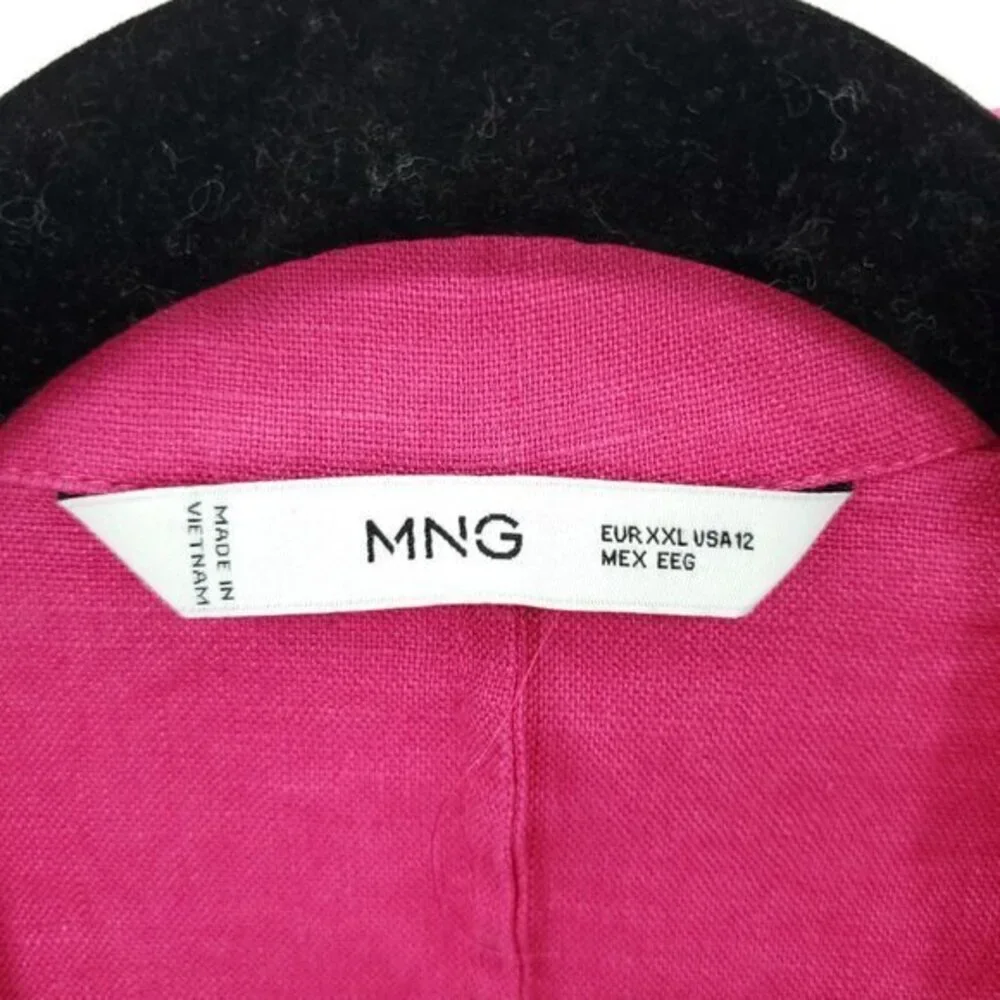 Mango 100% Linen Fuchsia/Barbie Pink Collared Wrap Dress 12